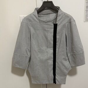 Black & White Thin Stripe Blouse with Black Zipper & Details. Size Small.